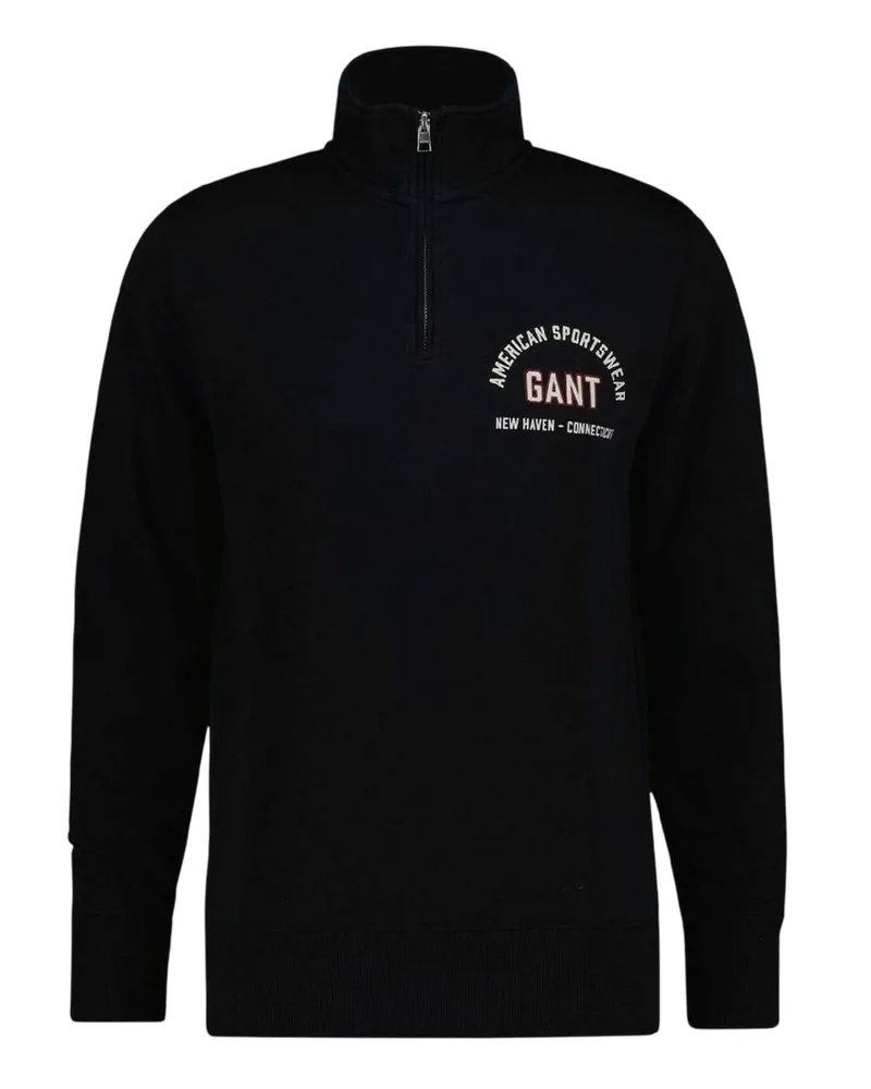 Gant Sweatshirt für Herren, mit kurzem Reißverschluss, Fleece (Schwarz Schwarz