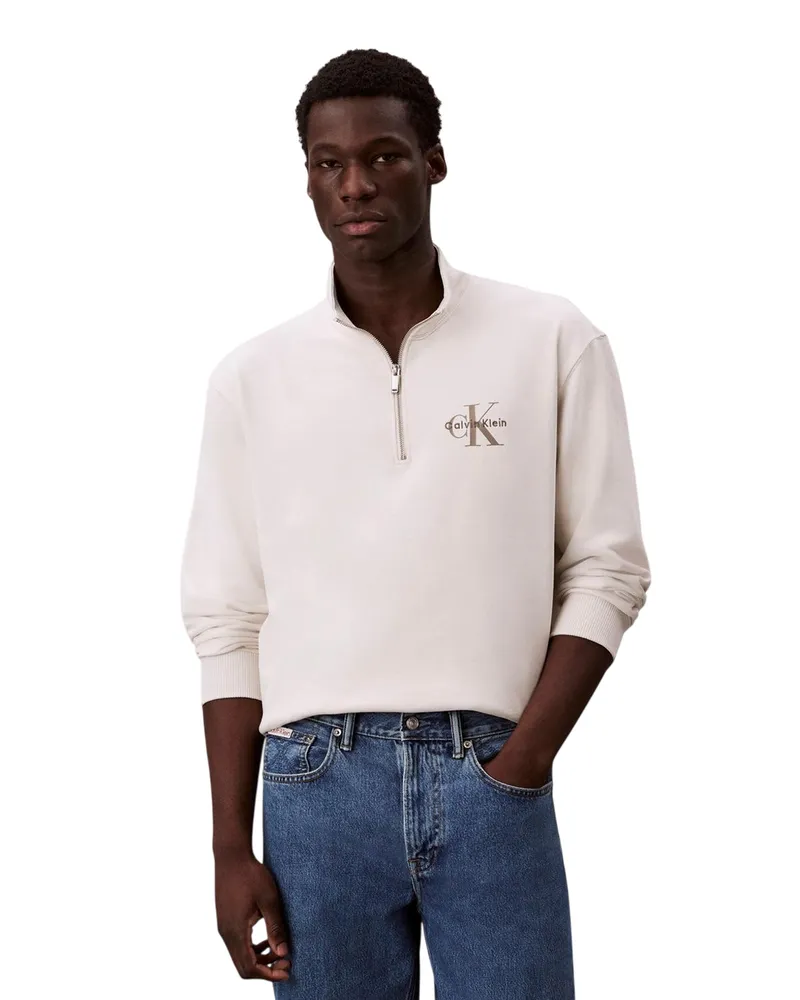 Calvin Klein Sweatshirt für Herren, mit kurzem Reißverschluss (Kreide Wollweiß
