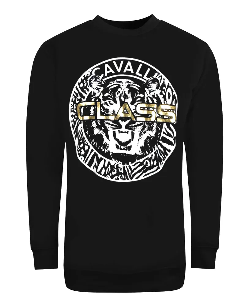 Roberto Cavalli Damen-sweatshirt Mit Großem Kreislogo, Schwarz Schwarz