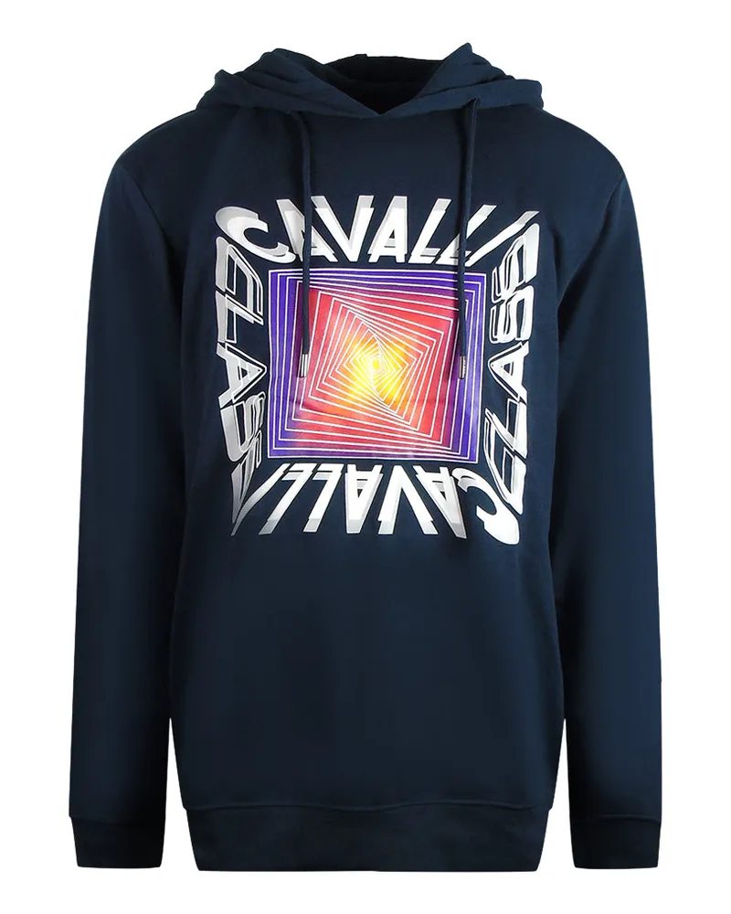 Roberto Cavalli Asymmetric Box Design Marineblauer Kapuzenpullover Marineblau