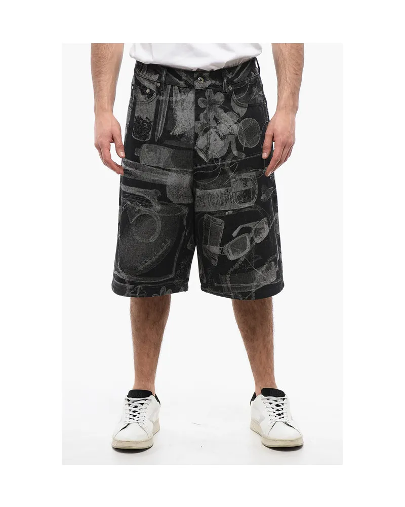 OFF-WHITE Hoch taillierte Jacquard-XRAY-Jeansshorts - Grau Grau