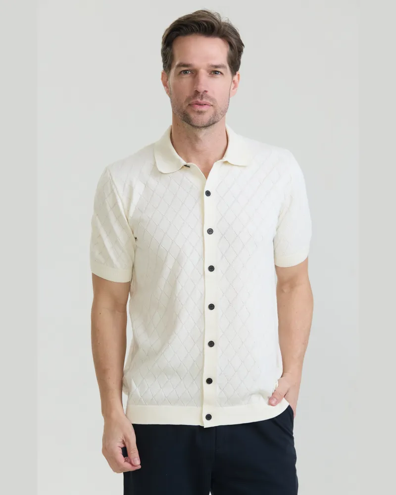 Felix Hardy Hemd Kurzärmeliges Basic-Strickhemd Mit Knöpfen Ecru