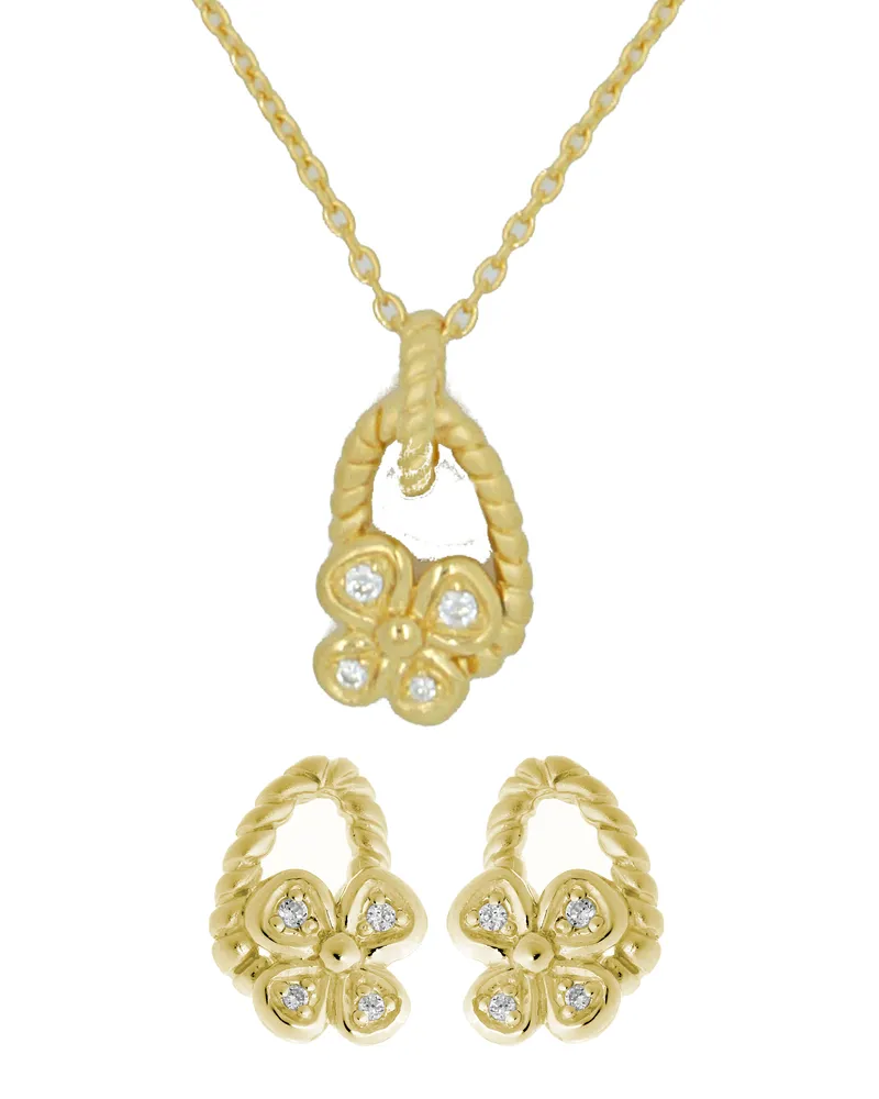 Orphelia Damen 925 Sterling Silber Set: Kettenanhänger + Ohrringe - Gold SET-6020/2 Gold