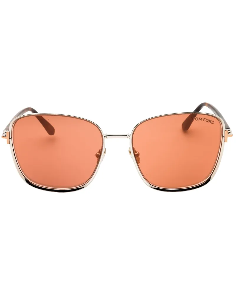 Tom Ford Sonnenbrille Mit Glänzendem, Dunkelrutheniumfarbenem Rahmen Und Braun Verspiegelten Gläsern Hellgrau