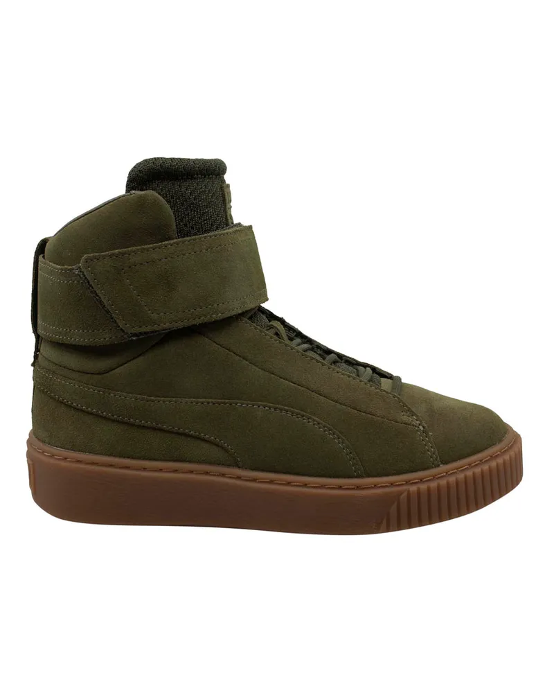 Puma Plattform mit mittlerem Ow -Gurt Leder Schnürung Grüne Frauen Trainer 364588 01 Grün