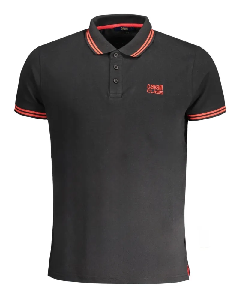 Roberto Cavalli Polohemd mit kontrastierendem Kragen rot Logo schwarz Schwarz