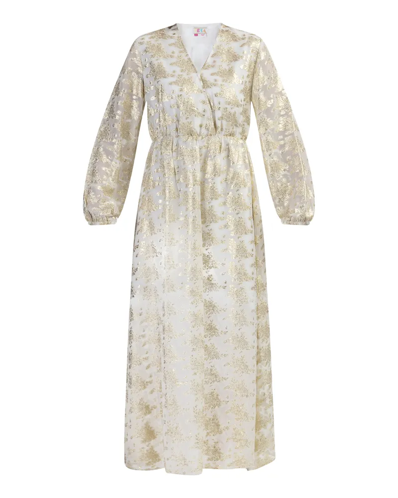 IZIA Maxikleid mit Stickerei Damen Wollweiss mit Goldenen Blumen Wollweiß