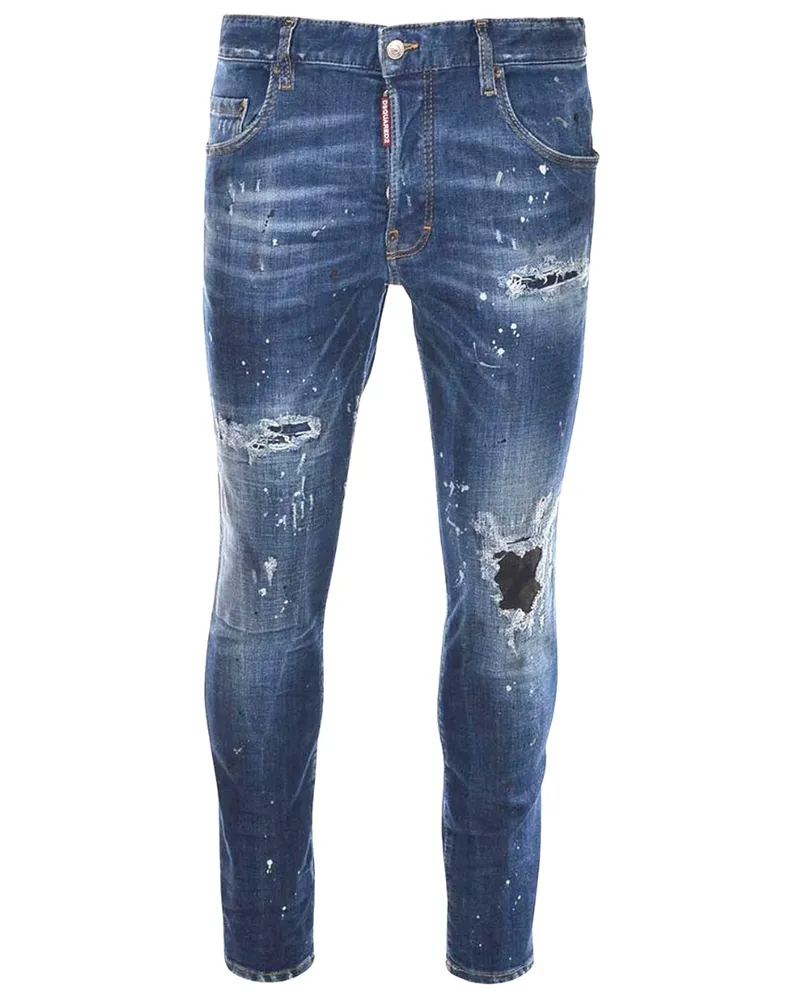 Dsquared2 Skater Jeans Destroyed Reinforced Paint Splash Effect Blue Jeans Blau