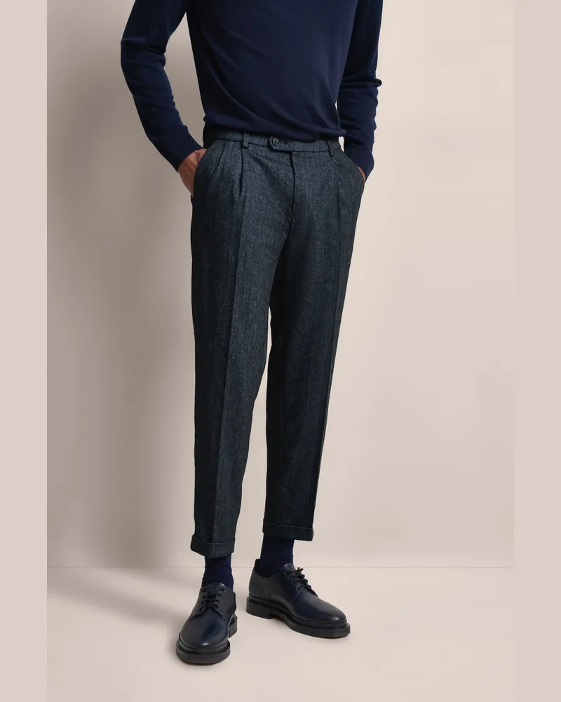 Bugatti Herren Bundfaltenhose besonders soft Marineblau