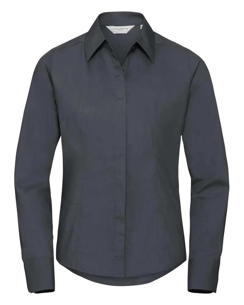 Russell Athletic Russell Collection Popelin Bluse / Hemd, Langarm, pflegeleicht, tailliert (Grau Dunkelgrau