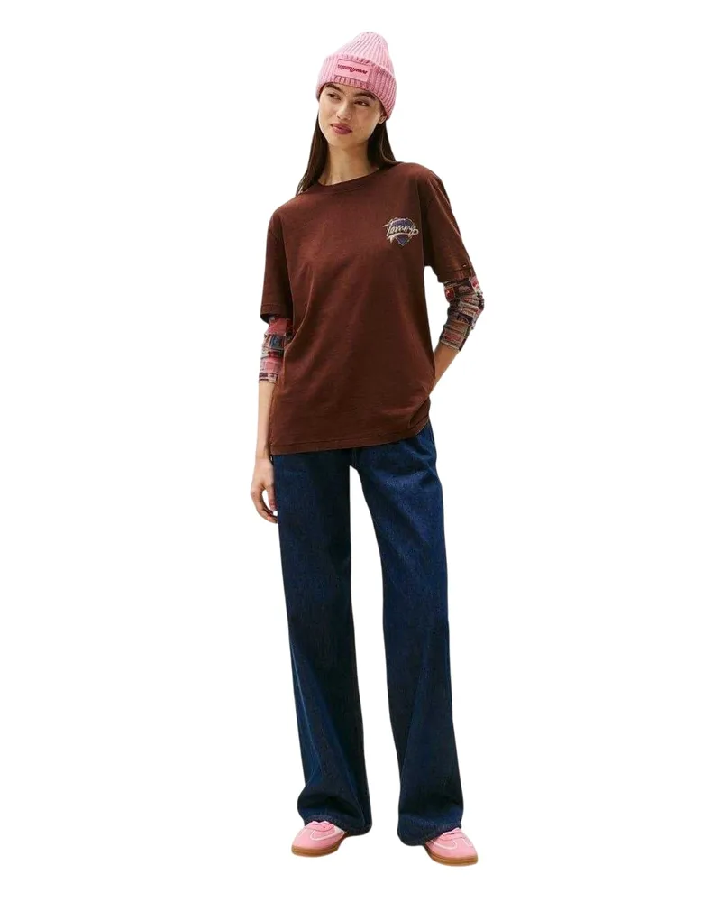 Tommy Hilfiger T-Shirt für Damen, Rundhalsausschnitt (Braun Braun