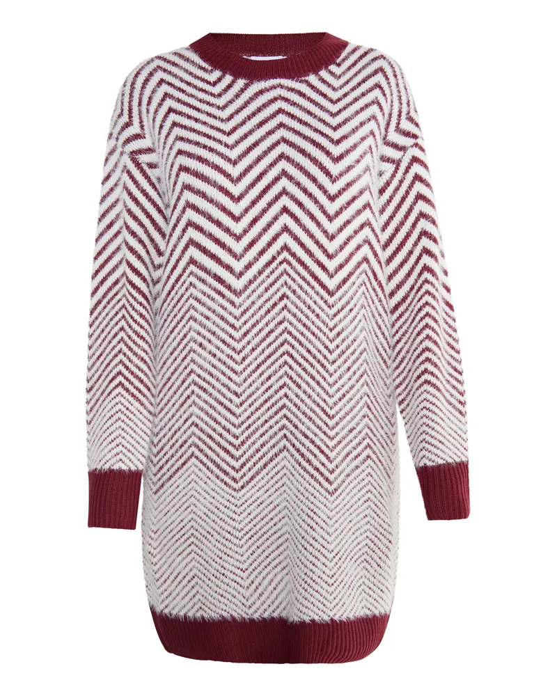 Usha Strickkleid Damen Dunkelkirschrot Weiss Weiß