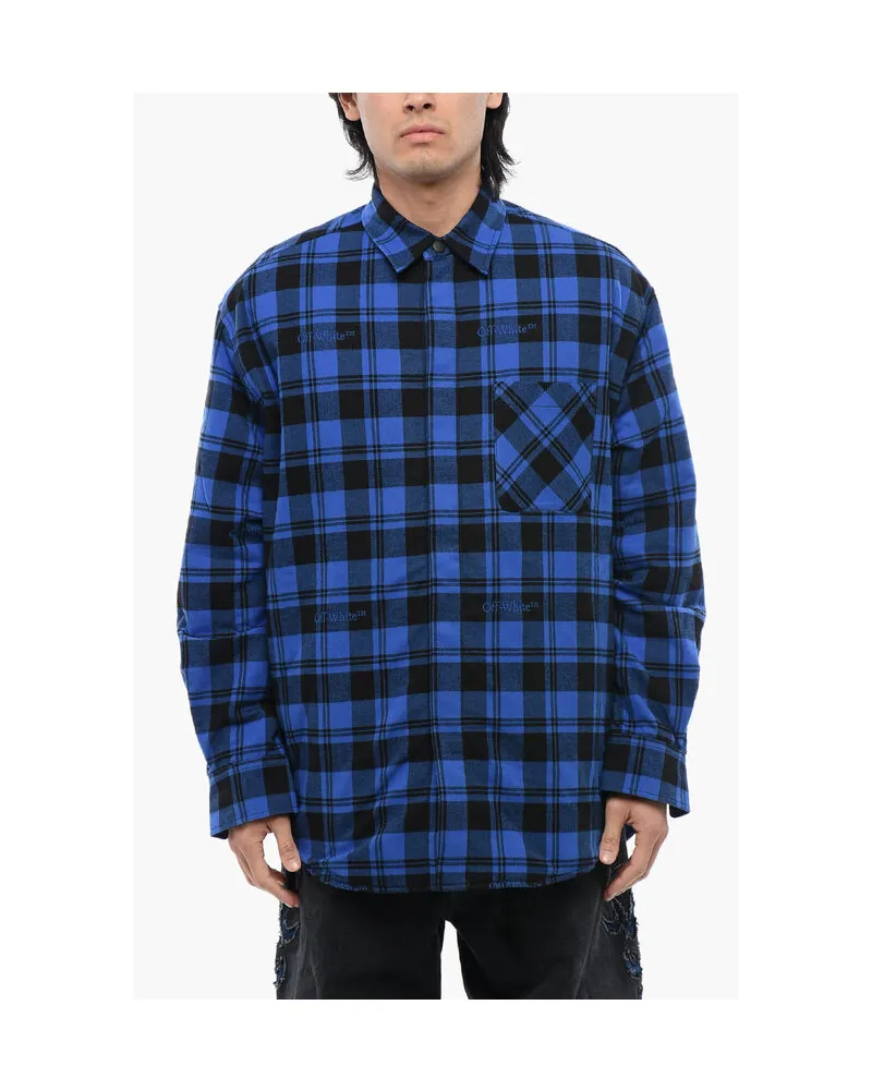 OFF-WHITE Kariertes, gefüttertes Flanell-Overshirt in Blau Blau