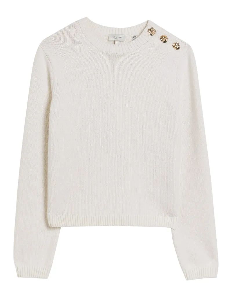 Ted Baker Janha Rose Pullover Mit Rosenknopfleiste, Rundhalsausschnitt Und Langen Ärmeln, Elfenbeinfarben Creme