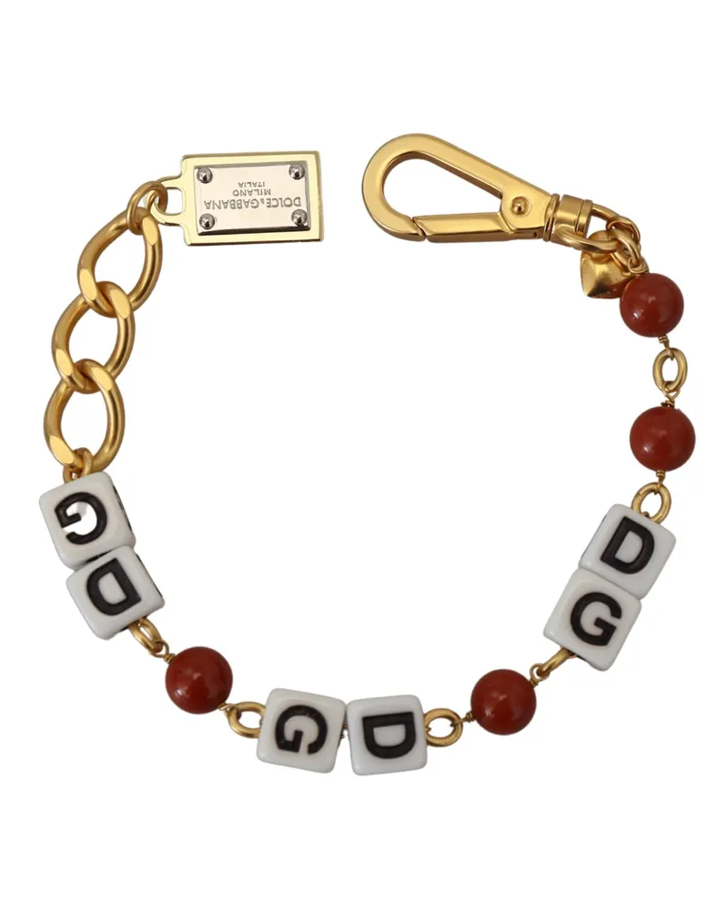 Dolce & Gabbana Goldene Ketten-Armband mit Messingperlen und Hummerverschluss für Damen Gold
