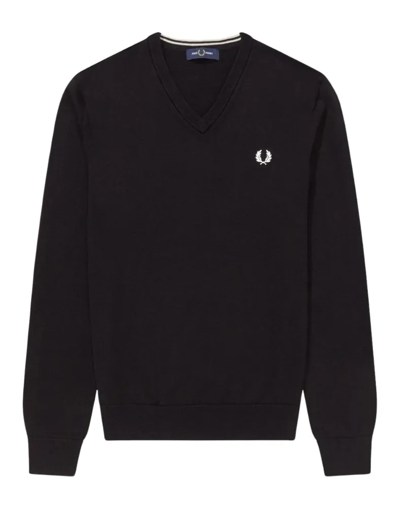 Fred Perry Klassischer Schwarzer Pullover Mit V-ausschnitt Schwarz