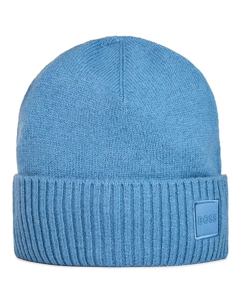 HUGO BOSS Mütze für Herren/Damen Unisex, gerippt, Winter (Himmelblau Blau