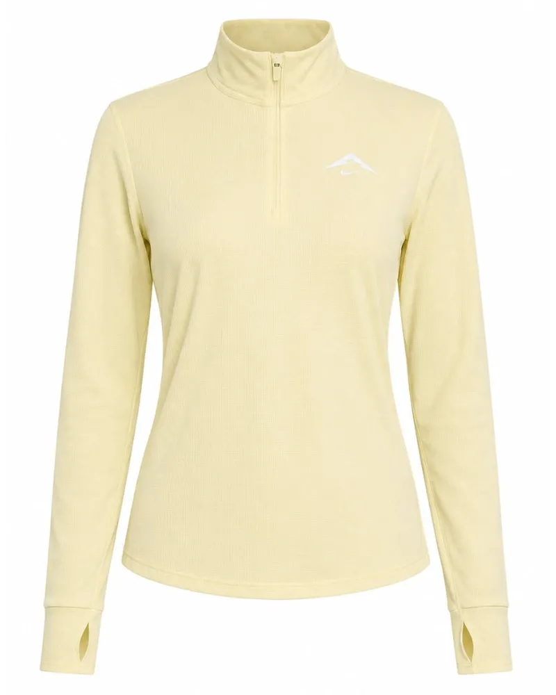 Nike Dri-fit Trail Langarmshirt Mit Halbem Reißverschluss, Gelb Creme