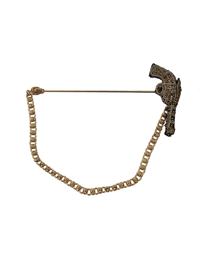 Dolce & Gabbana Reversnadel Gold Messing Kupfer Revolver Brosche Mehrfarbig
