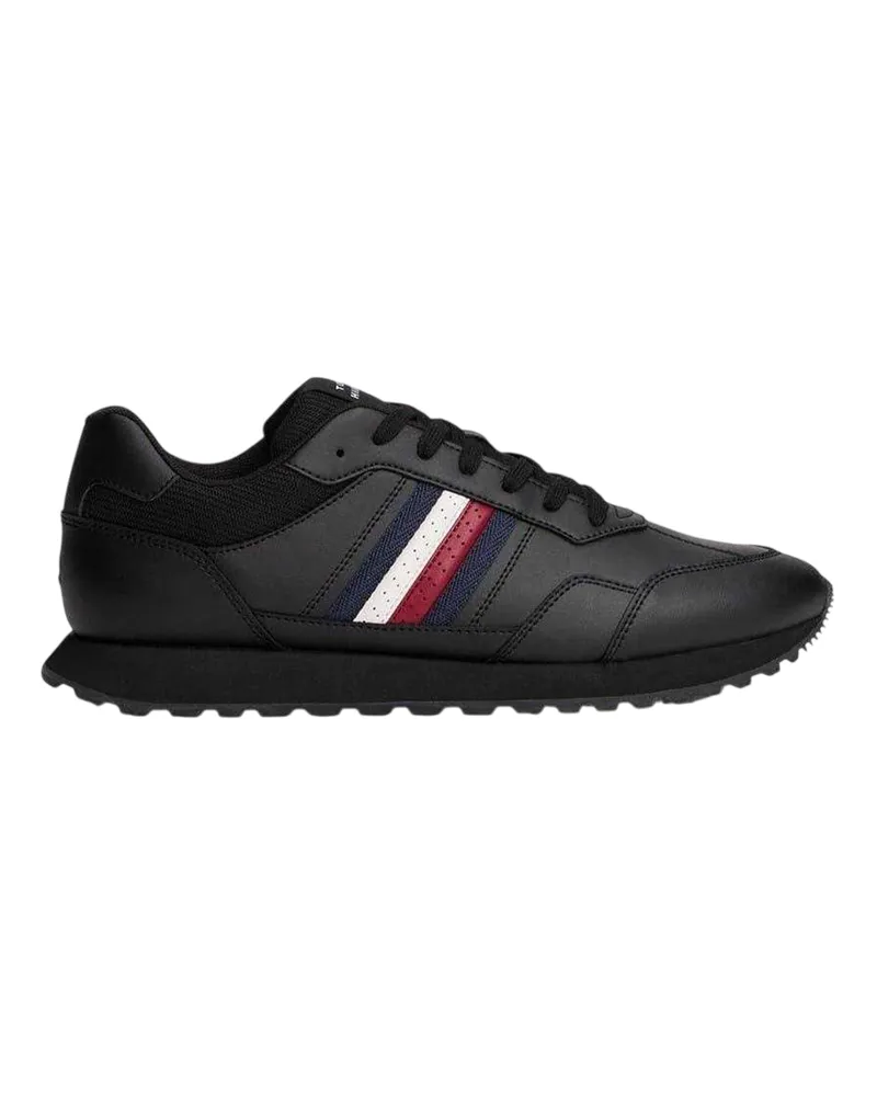 Tommy Hilfiger Eva" gestreift Sneaker für Herren, Leder (Schwarz Schwarz