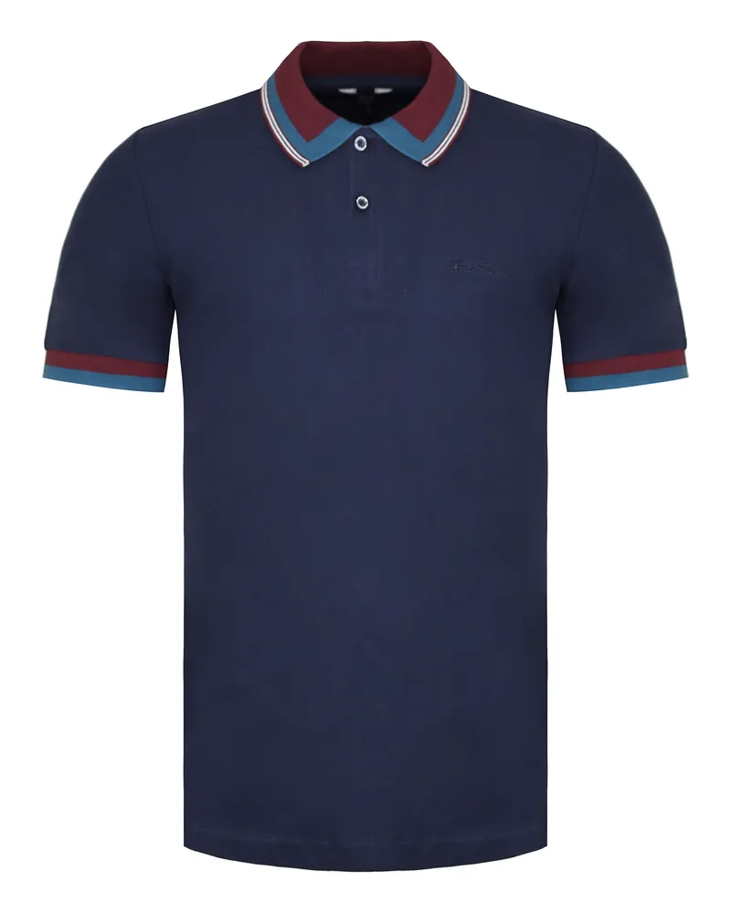 Ben Sherman Streifenkragen Herren Navy Polo -Hemd Marineblau
