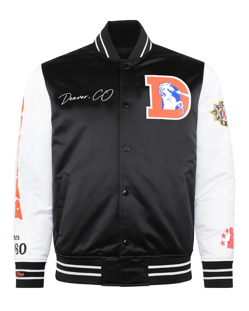 Mitchell & Ness NFL Denver Broncos Herren Satin Bomberjacke Schwarz