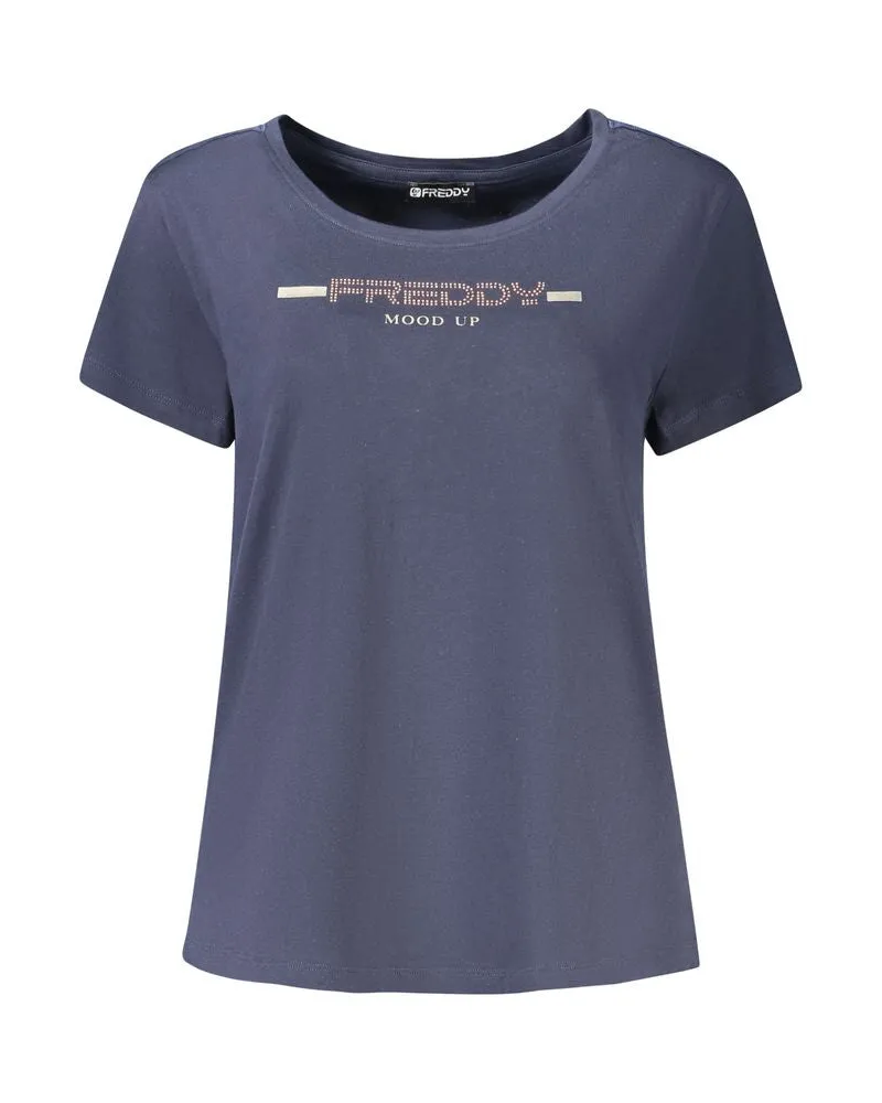 Freddy Blu Baumwoll Damen T-Shirt mit Strassdetails Blau