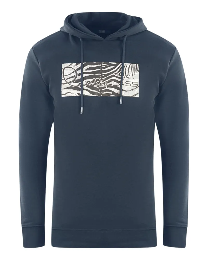 Roberto Cavalli Kapuzenpullover in Marineblau mit Zebramuster und Logo Blau