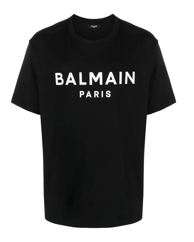 Balmain Paris - Schwarzes T-Shirt mit auffälligem Markenlogo Schwarz