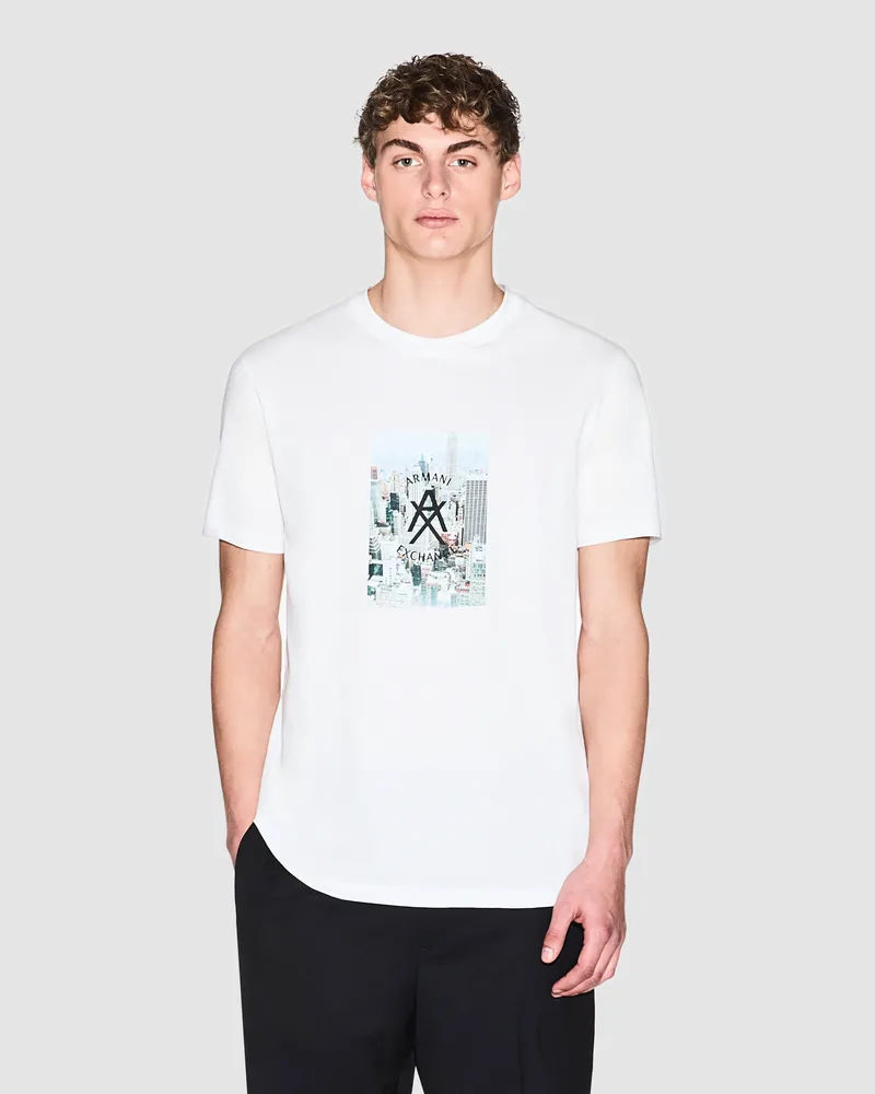 Armani Exchange Grafisches T-Shirt, Weiß Weiß