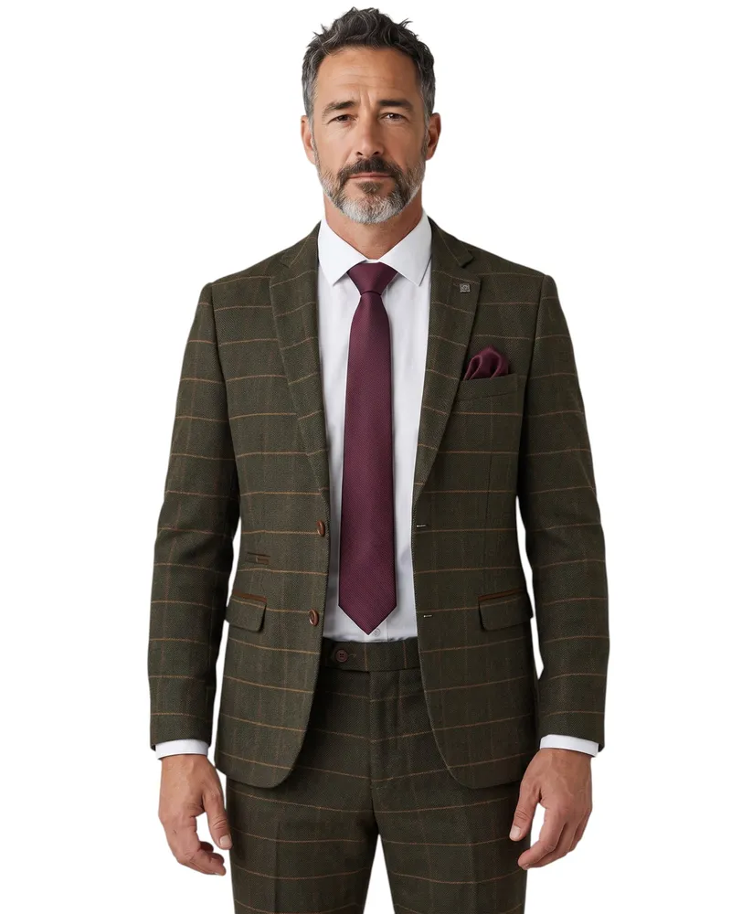 Paul Andrew Grüner Tweed-Blazer für Herren mit Fischgrätmuster und Karomuster - Harris Grün