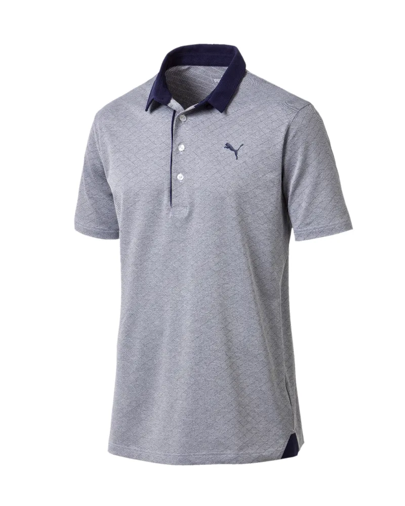 Puma Diamond Jaquard Grey/Navy Performance Fit Herren Golf Polo Shirt 576125 01 Grau