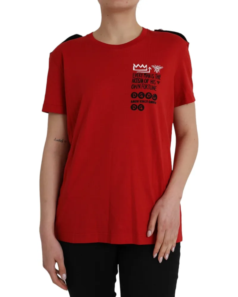 Dolce & Gabbana Kurzärmeliges T-Shirt mit handwerklichem Grafikprint - Rot Rot