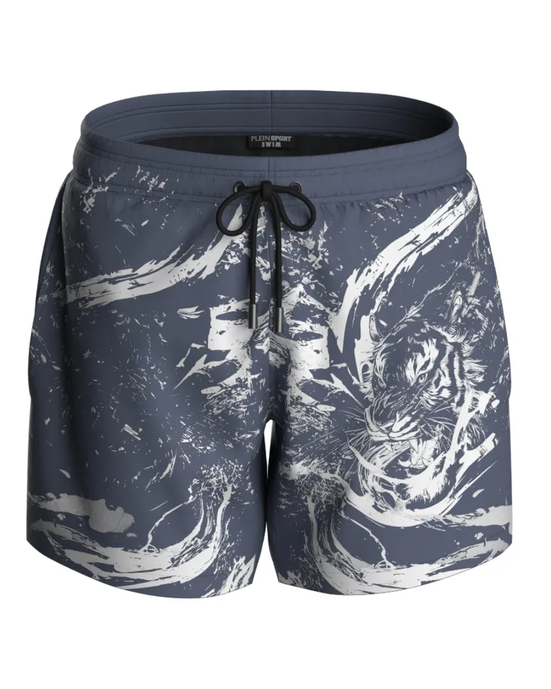 Philipp Plein Wassertiger-Logo-Schwimmshorts in Grau Grau