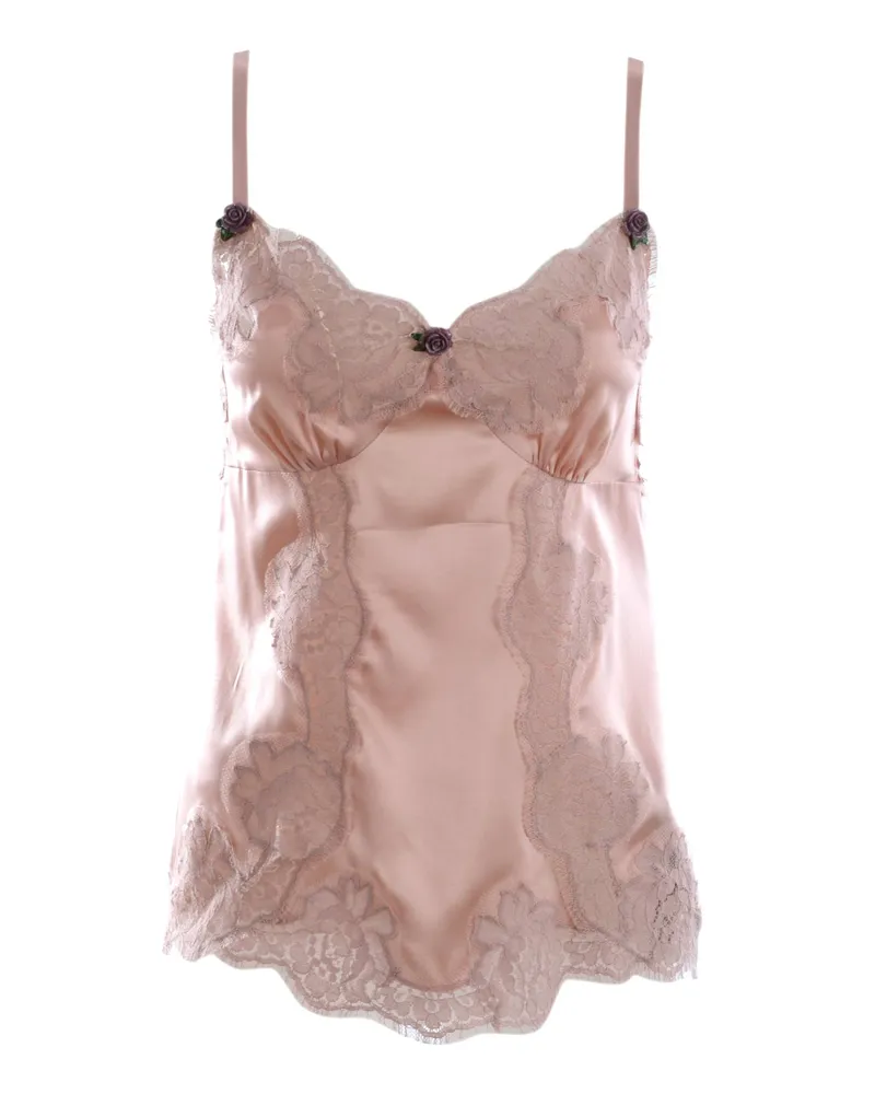 Dolce & Gabbana Women Laced Flower Buttons Top Rosa