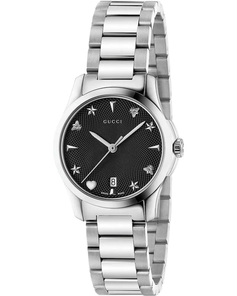 Gucci YA126573 G-Timeless Schwarzes Zifferblatt Unisex-Uhr Silber