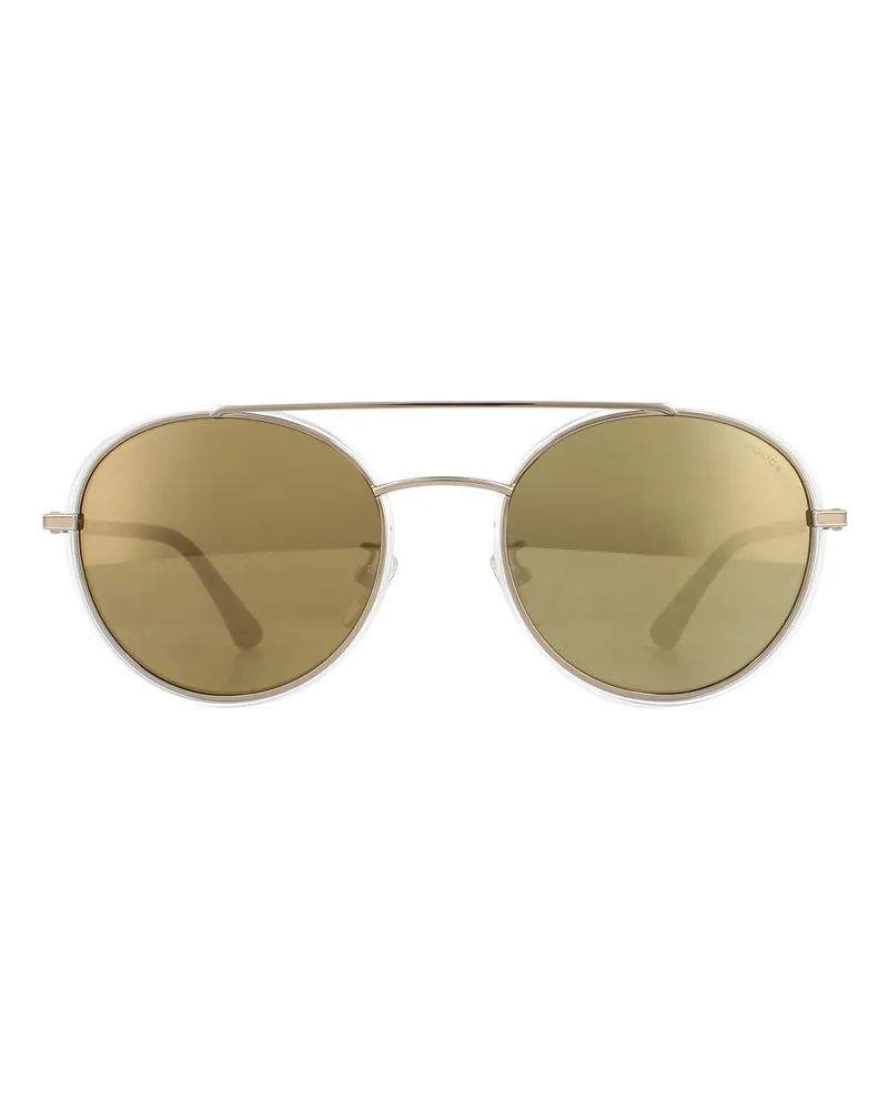 Police Round Mens Light Gold Crystal Grey Brown Gold Mirror Sonnenbrillen Gold