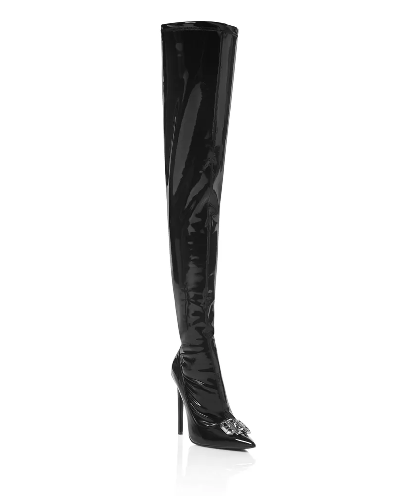 Philipp Plein Overknee-Stiefel mit High Heel, Gothic-Design Plein - Schwarz Schwarz