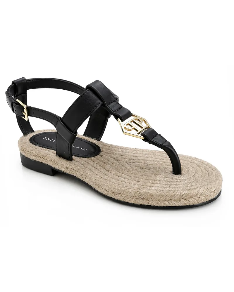 Philipp Plein Flache Sandalen Hexagon Schwarz