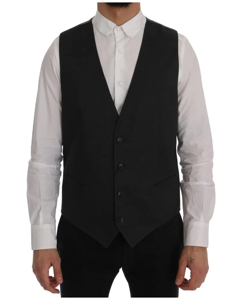 Dolce & Gabbana Herren Wolle Weste Klassisch V-Ausschnitt Dunkelgrau
