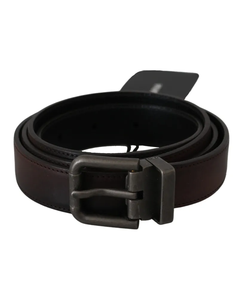 Dolce & Gabbana Solid brauner Leder-Gürtel mit grauer Schnalle Braun