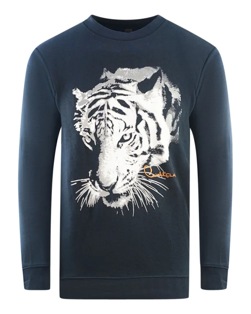Roberto Cavalli Tiger Silhouette Logo Navy Blue Sweatshirt Blau