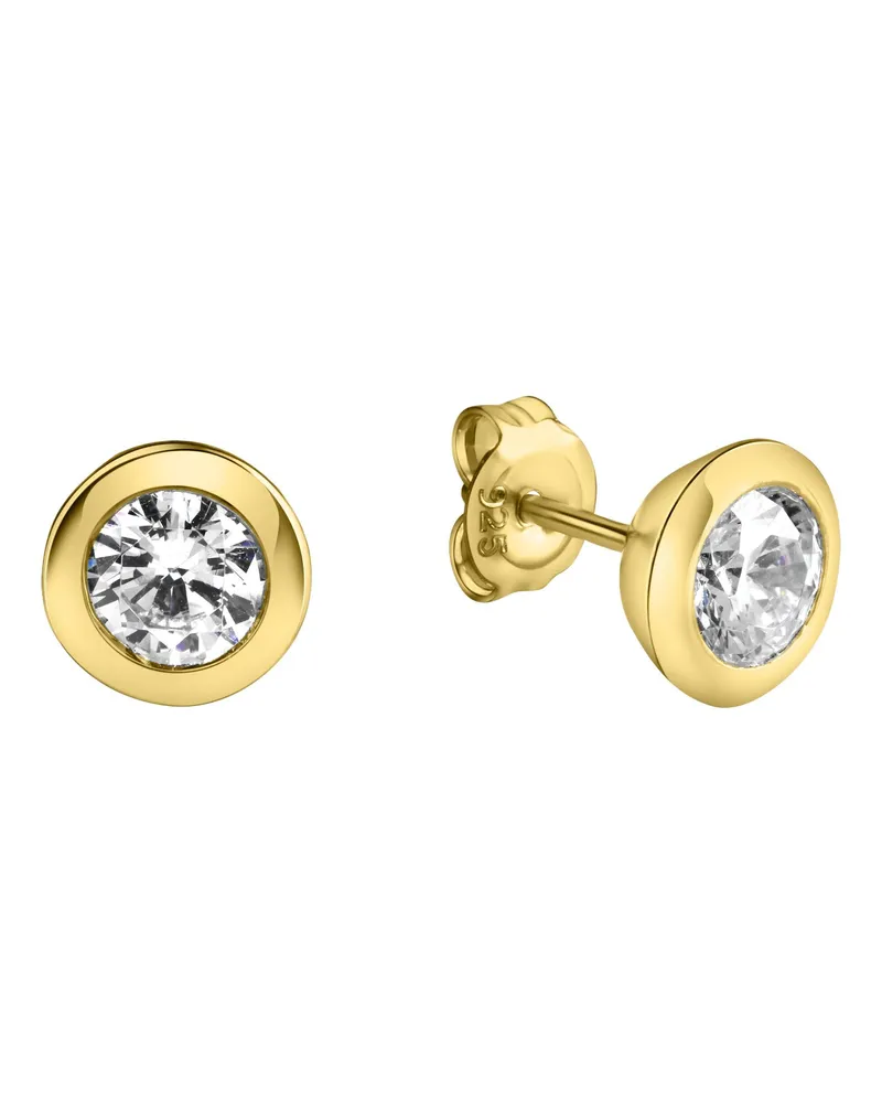 Celesta Silber Ohrringe Silber 925 vergoldet mit weißem Zirkonia-Stein 6mm Gold