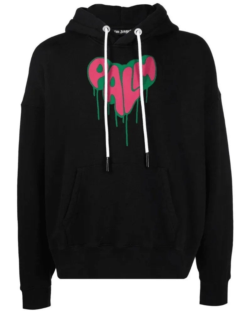 Palm Angels Spray Heart Design Schwarzer Kapuzenpullover Schwarz