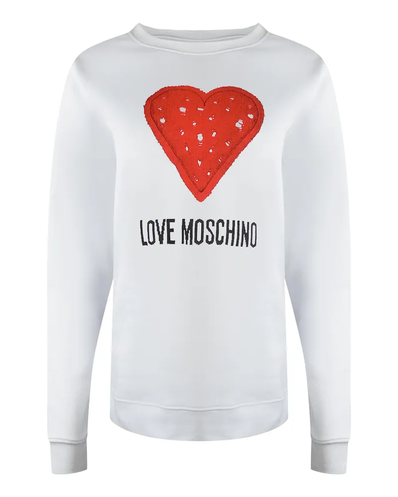 Moschino Love  Sweatshirt Mit Großem Rotem Herzlogo Auf Weiß Weiß