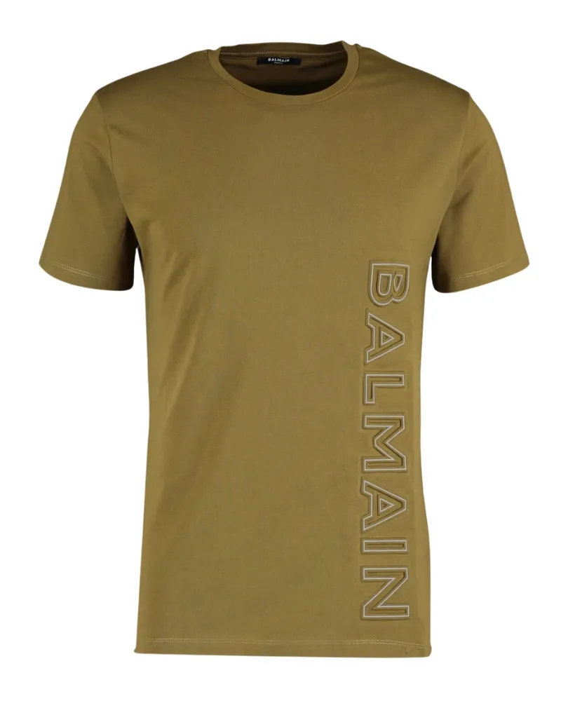 Balmain T-Shirt mit Relief-Logo in Khaki Grün