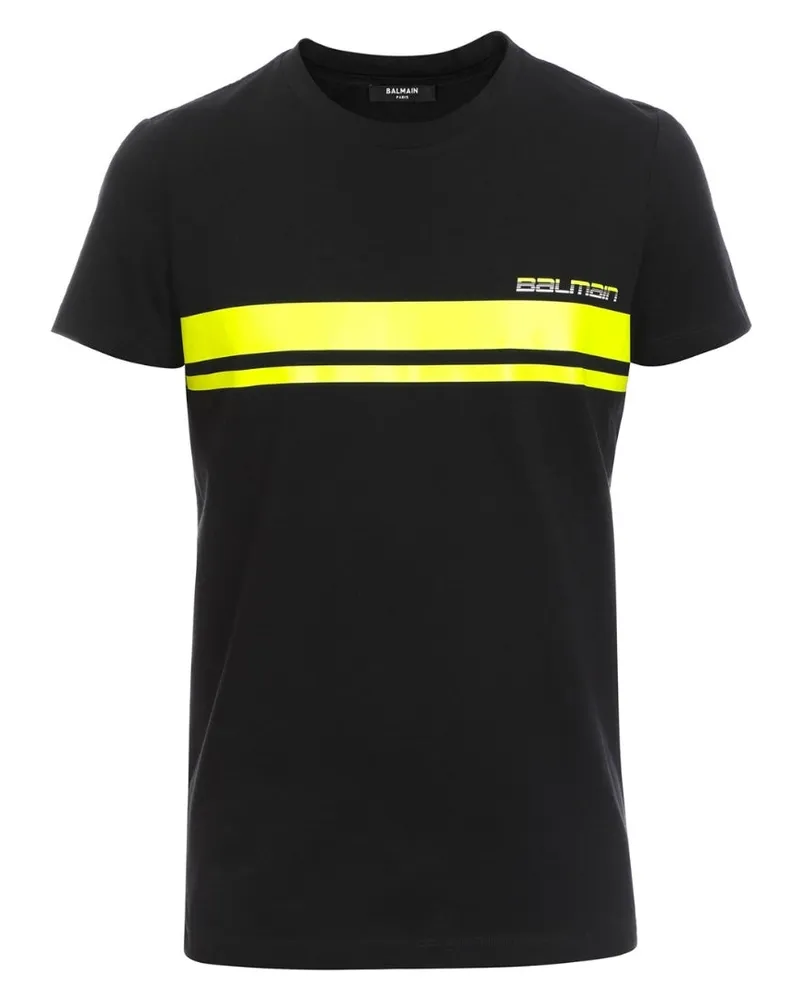 Balmain Schwarzes T-shirt Mit Neonlogo Schwarz