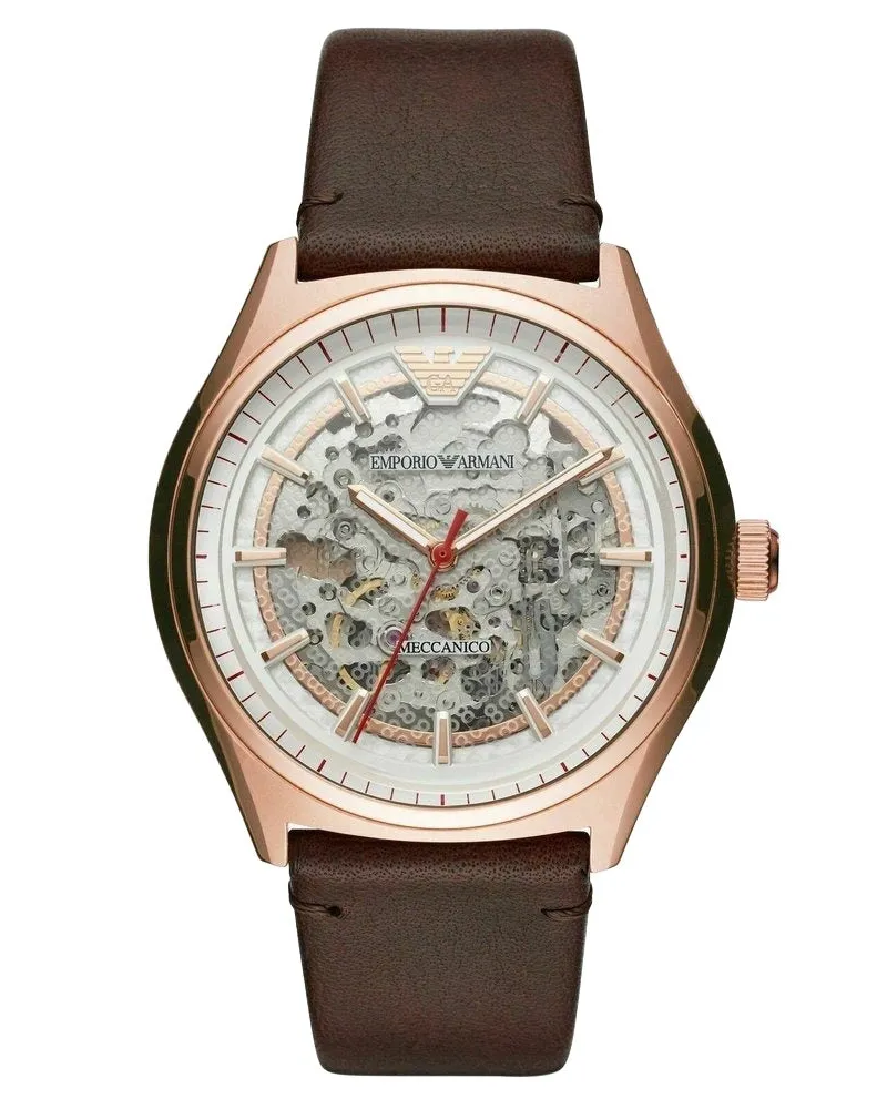 Emporio Armani AR60005 Automatik Herrenuhr mit silbernem Zifferblatt Braun