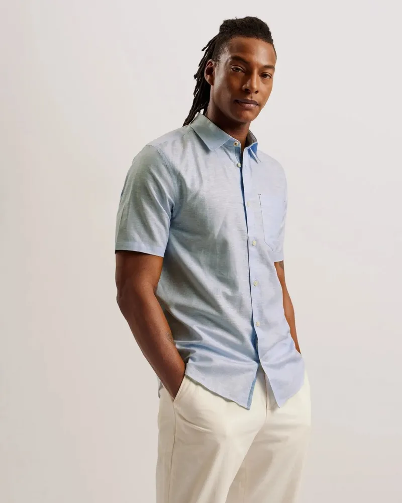 Ted Baker Palomas Herren Kurzarm Leinenhemd Hellblau