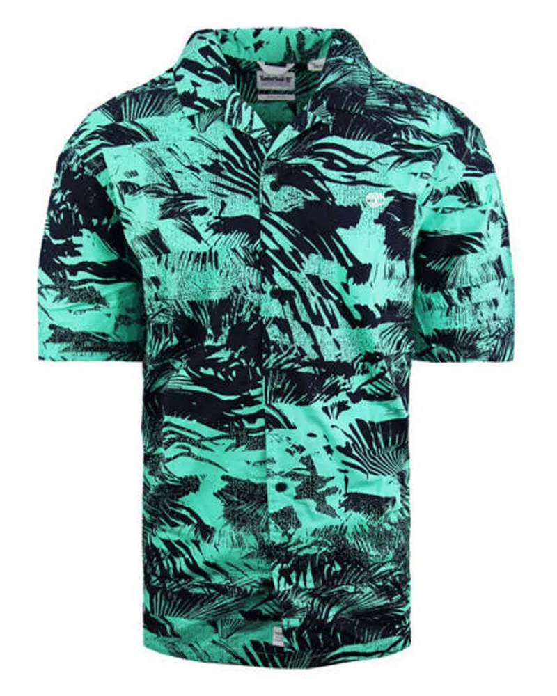 Timberland Stretch Herren Grünes Blumen-Sommerhemd Grün